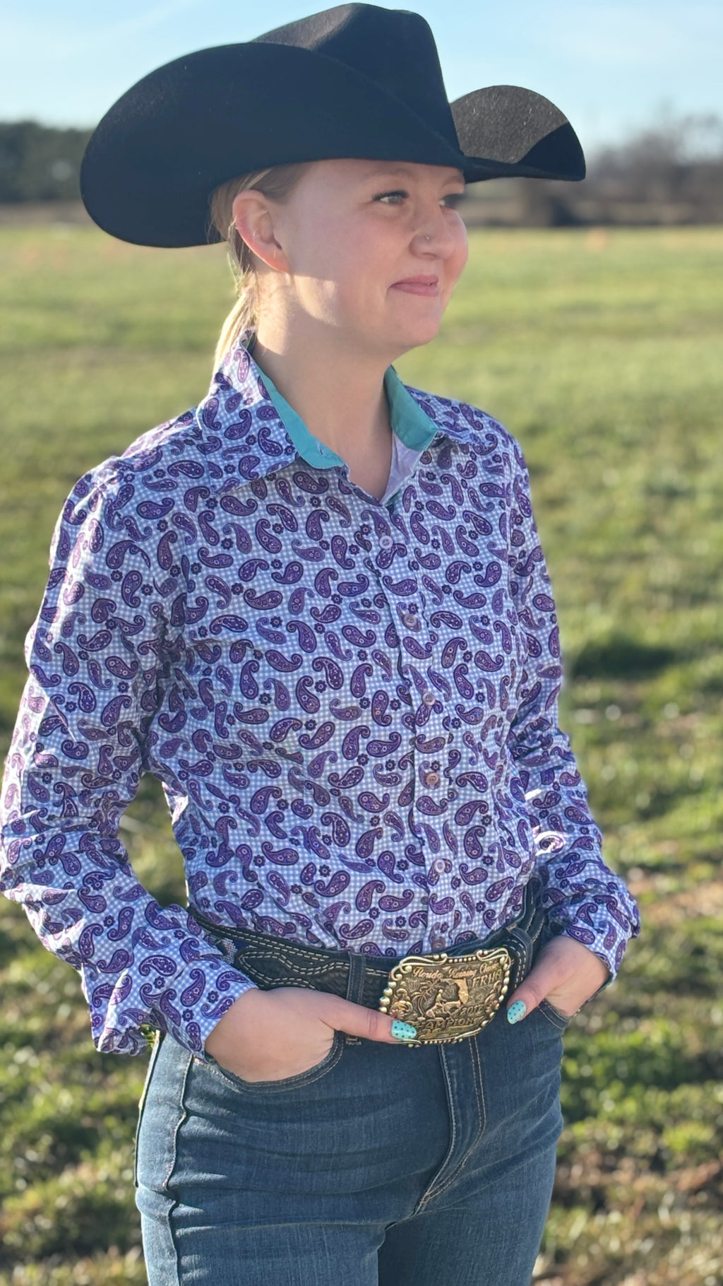 Checkered Paisley Easy Care Button Up