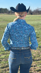 Blue Petals Easy Care Button Up