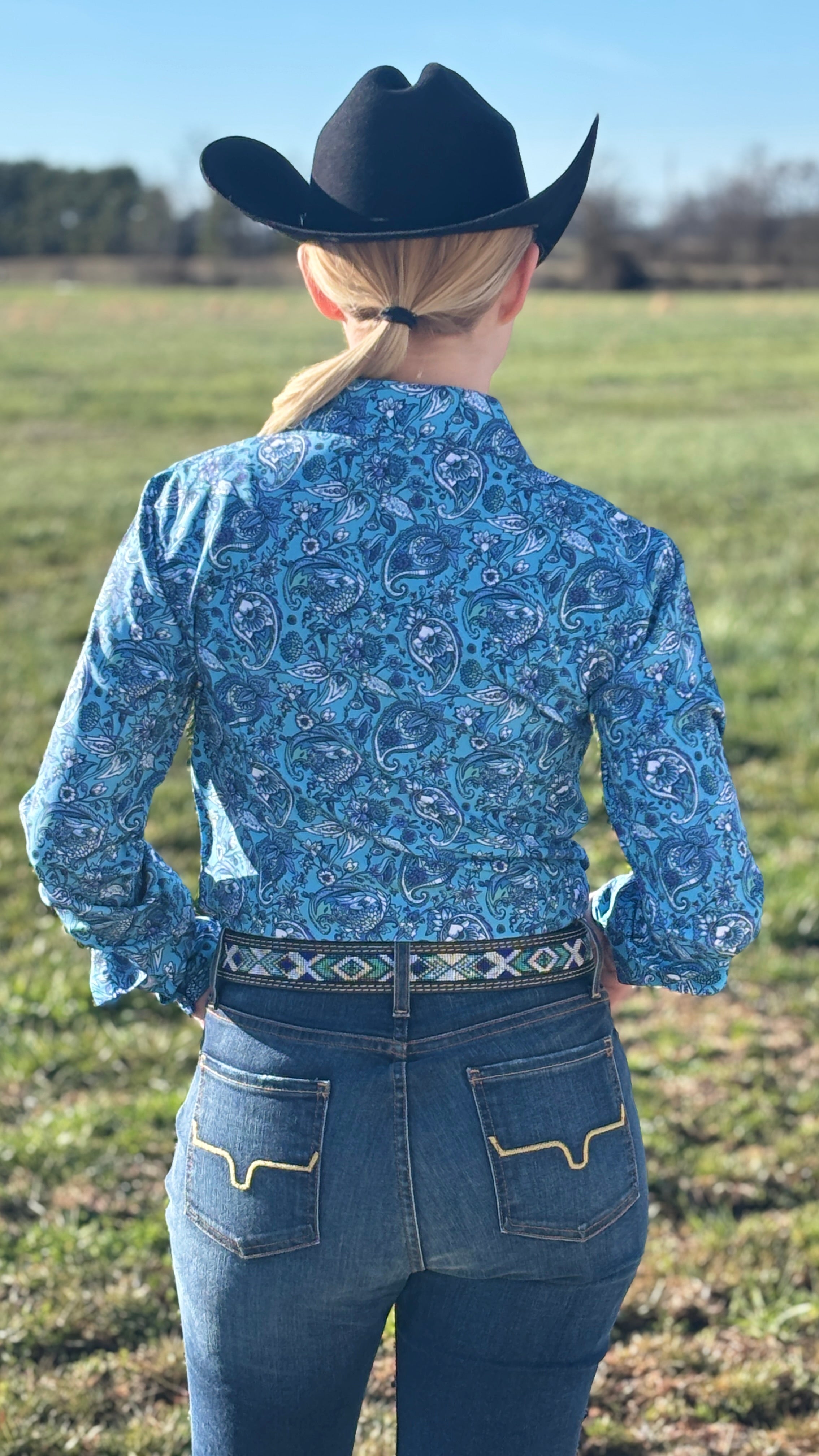 Blue Petals Easy Care Button Up
