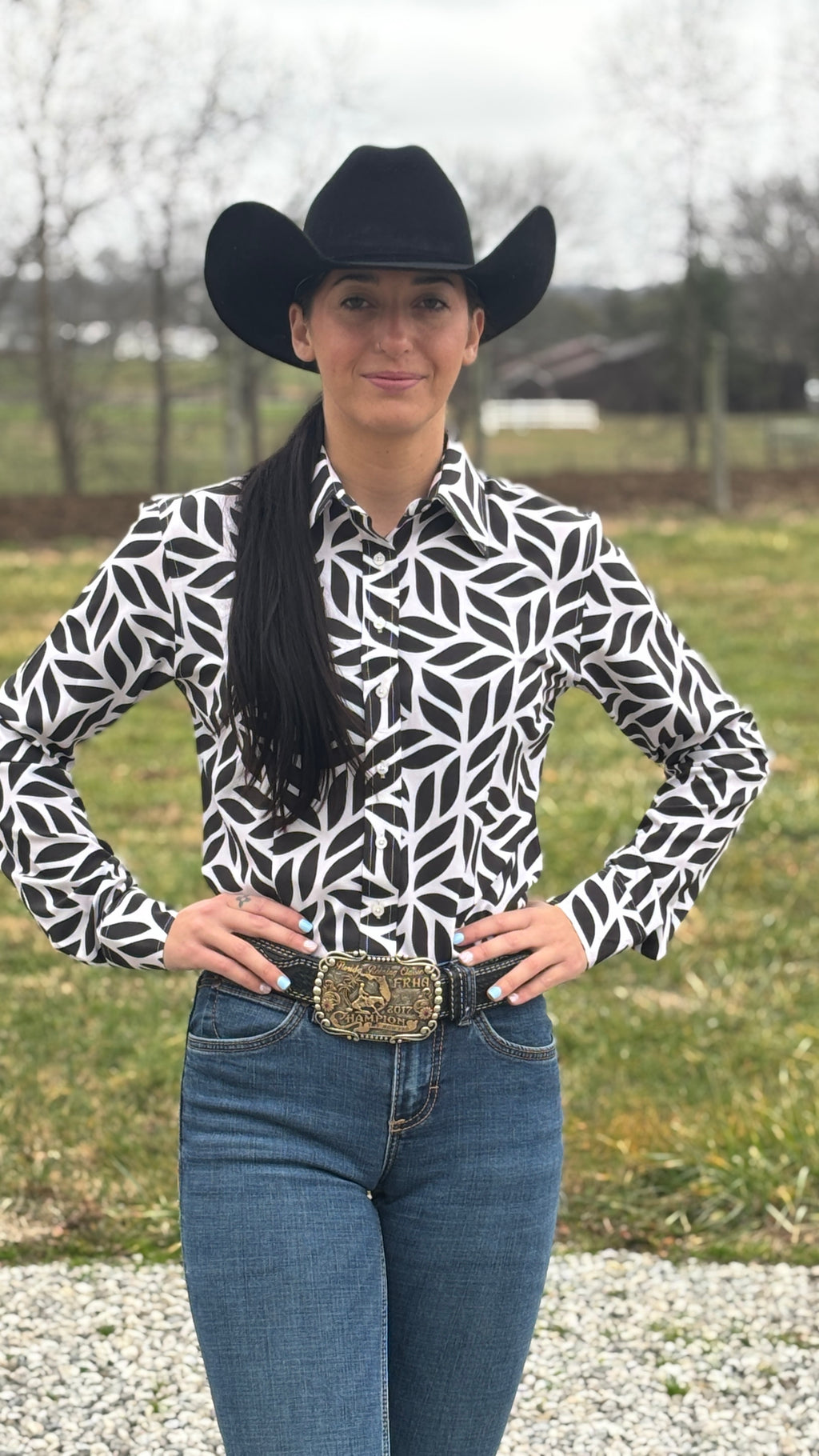 Black Leaf Elegance Easy Care Button Up (Pre Order)