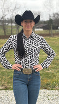 Black Leaf Elegance Easy Care Button Up (Pre Order)