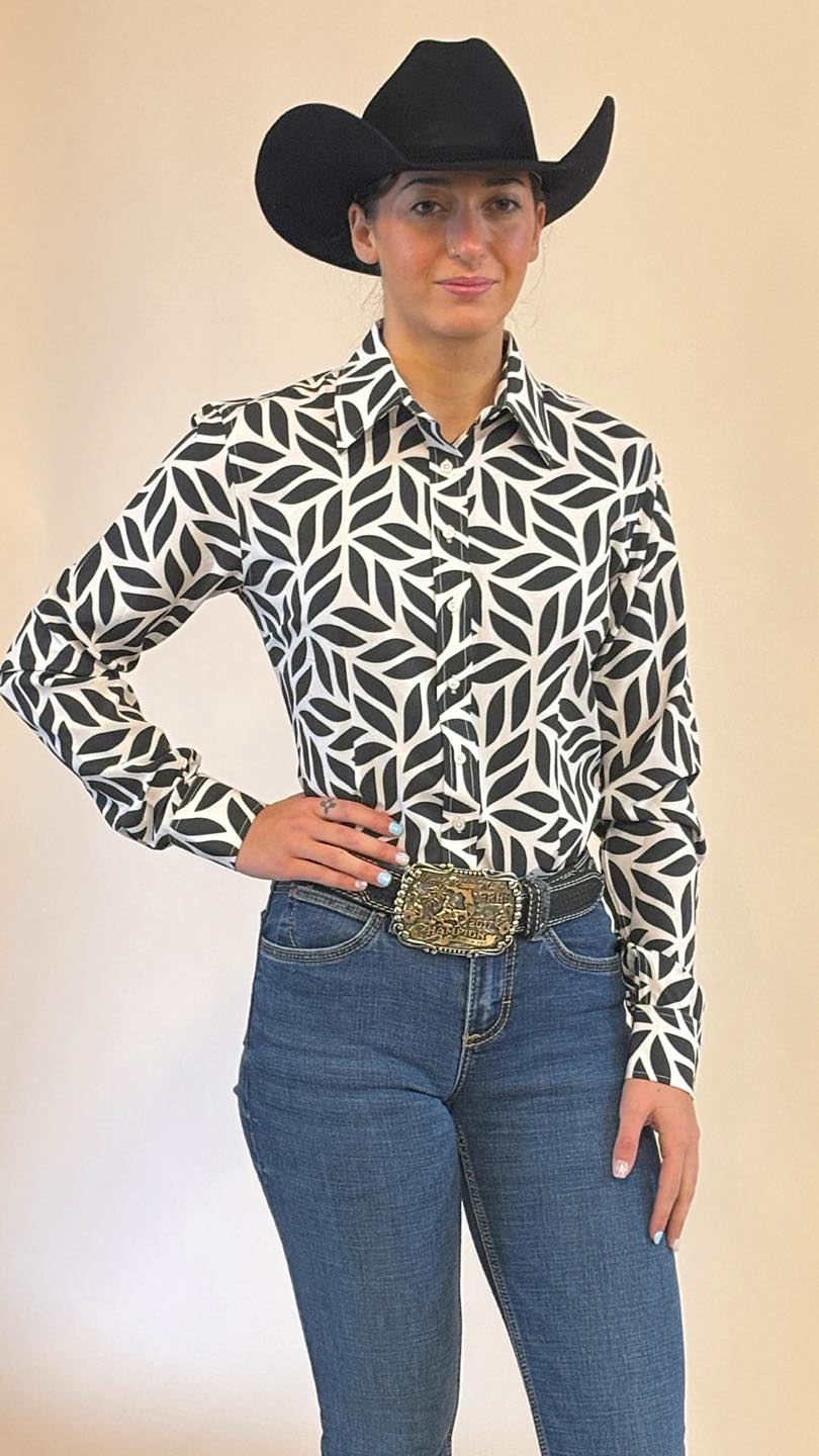 Black Leaf Elegance Easy Care Button Up (Pre Order)