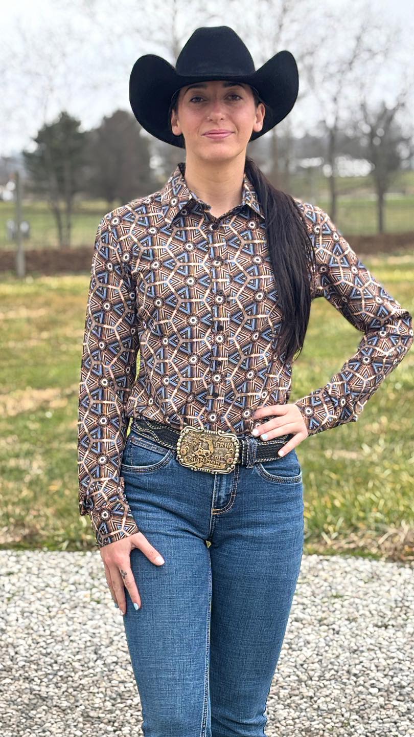 Sage Mosaic Easy Care Button Up (Pre Order)