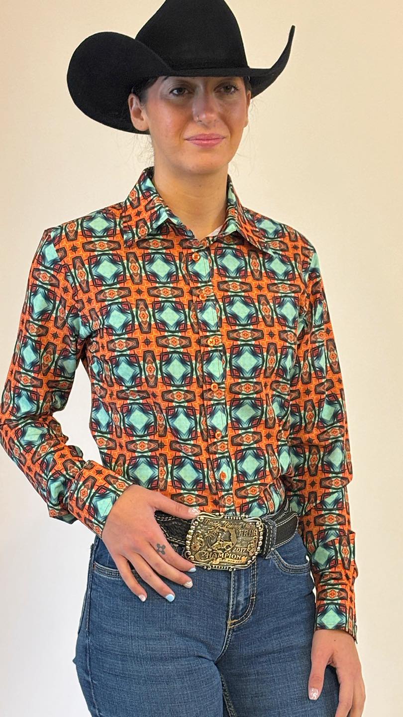 Retro Orange Easy Care Button Up (Pre Order)