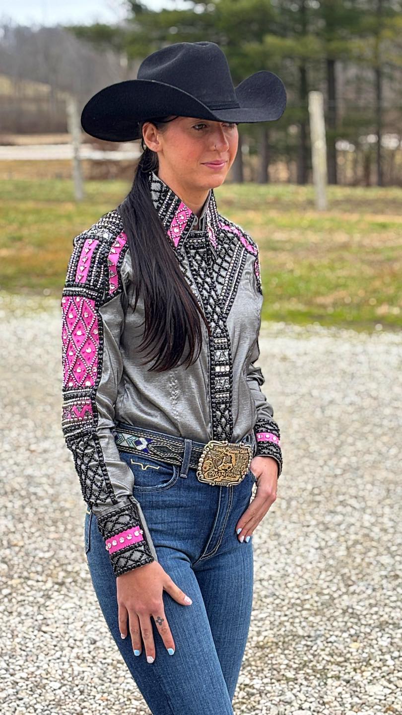 Charcoal & Fuchsia Spark Taffeta Show Shirt (Pre Order)