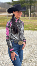 Charcoal & Fuchsia Spark Taffeta Show Shirt (Pre Order)