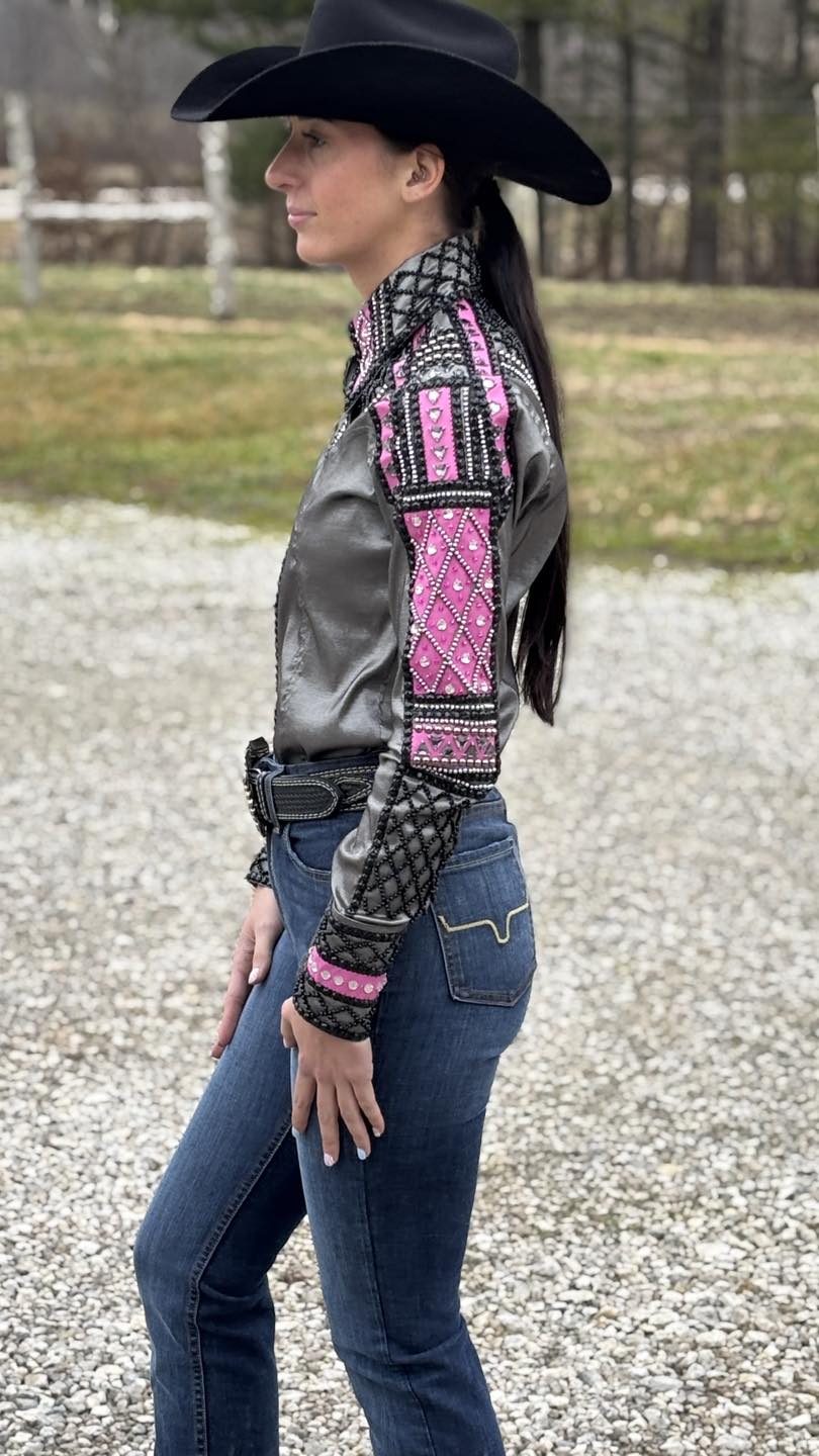 Charcoal & Fuchsia Spark Taffeta Show Shirt (Pre Order)