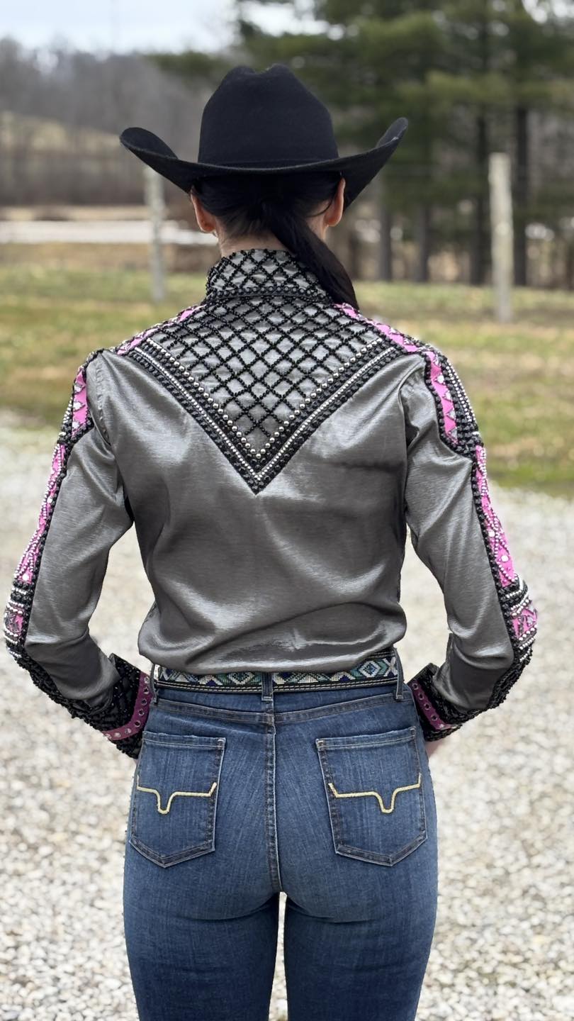 Charcoal & Fuchsia Spark Taffeta Show Shirt (Pre Order)