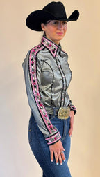 Charcoal Stretch Taffeta with Pink & Black Accents (Pre-Order)