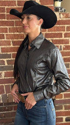 Metallic Conceal ZIp Shirt - Black