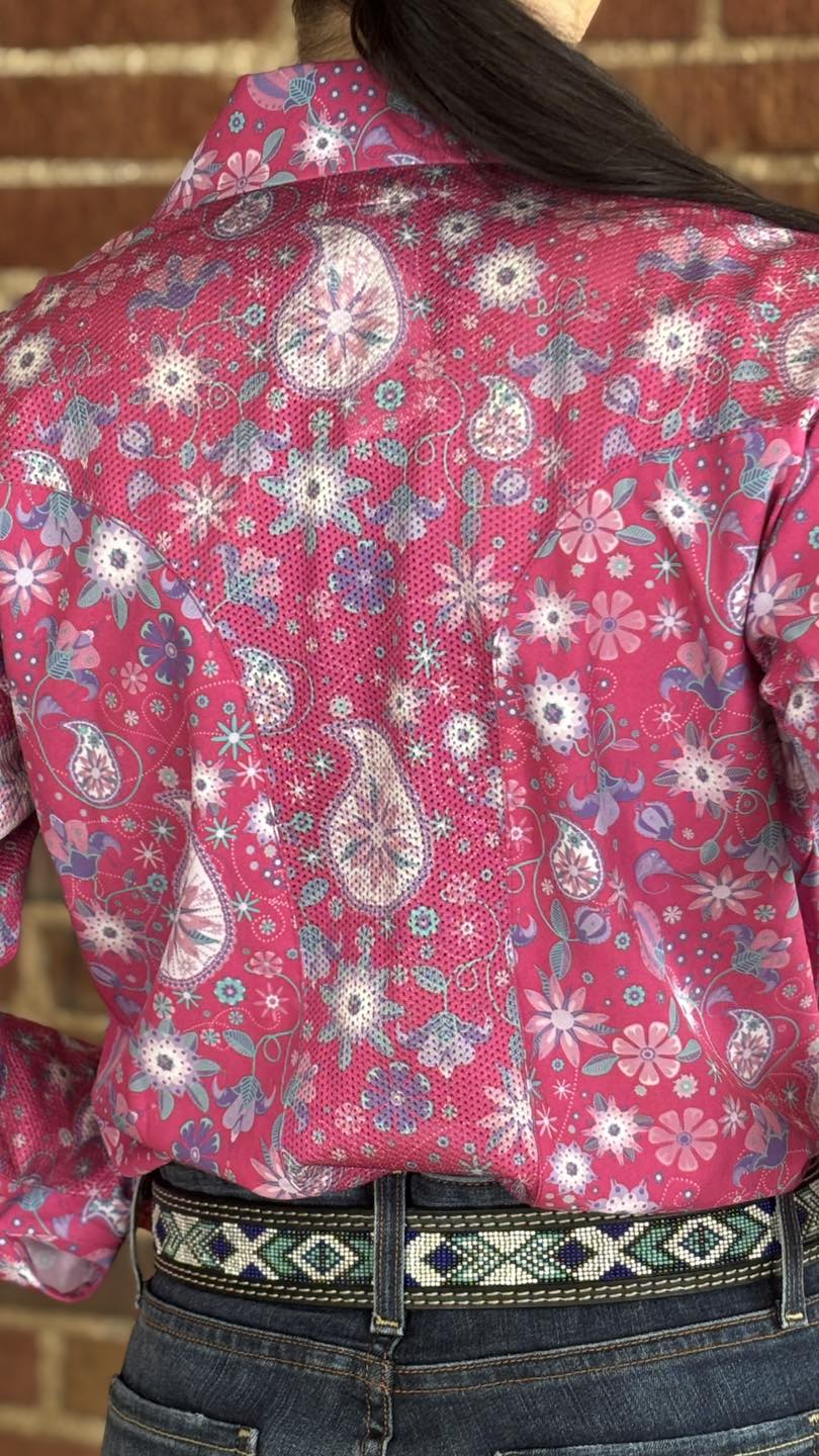 Blush Bloom Easy Care Button Up with Mesh