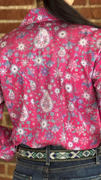 Blush Bloom Easy Care Button Up with Mesh
