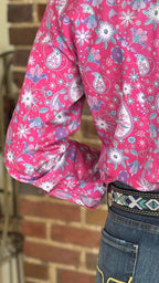 Blush Bloom Easy Care Button Up with Mesh