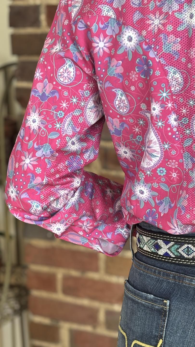 Blush Bloom Easy Care Button Up with Mesh