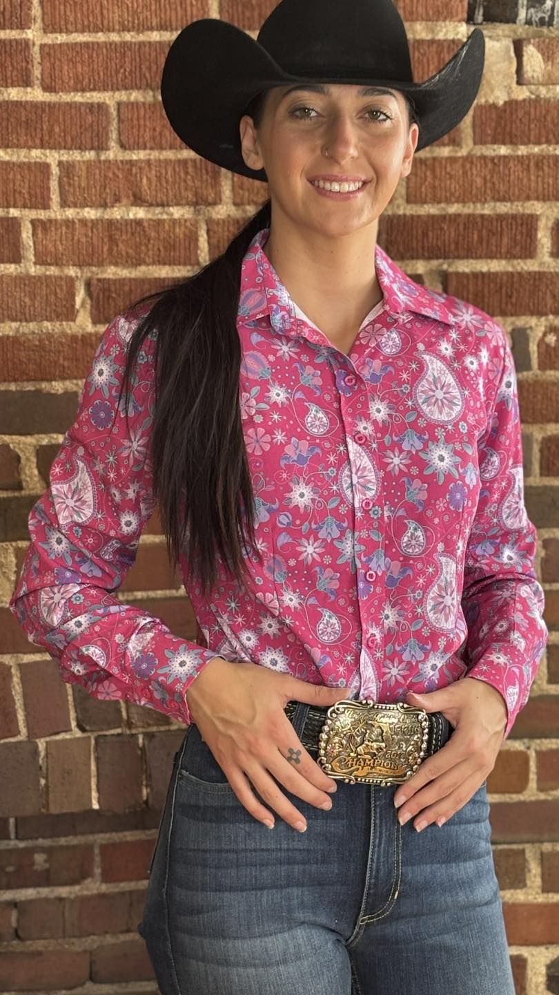 Blush Bloom Easy Care Button Up with Mesh