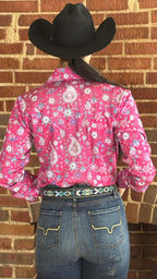Blush Bloom Easy Care Button Up with Mesh