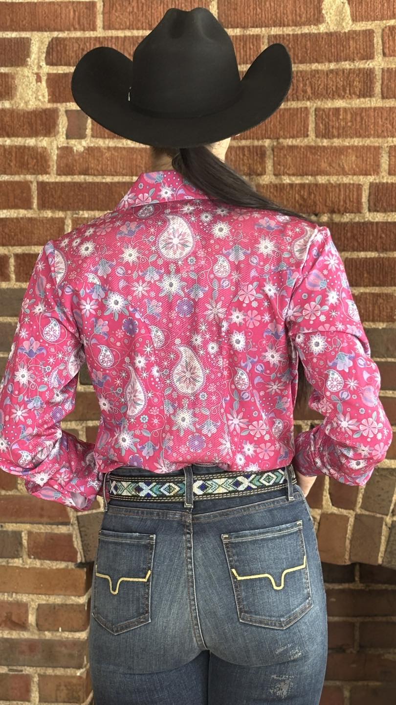 Blush Bloom Easy Care Button Up with Mesh