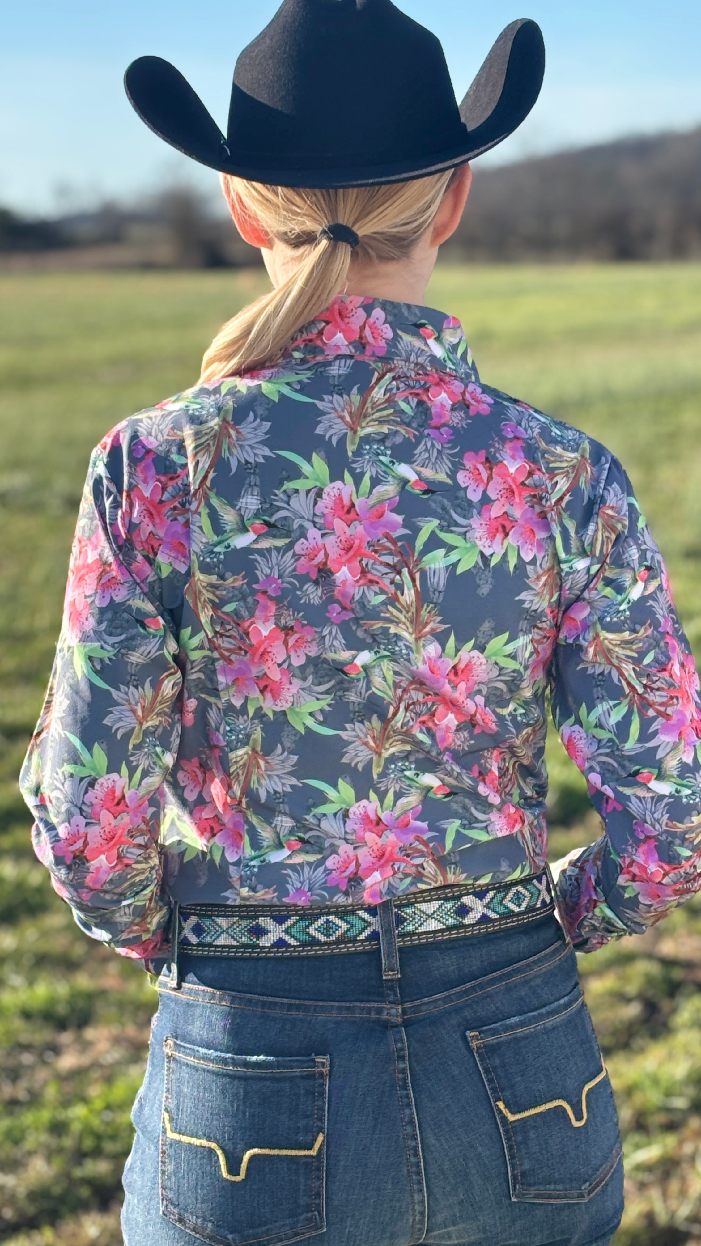 Lillies & Hummingbirds Easy Care Button Up