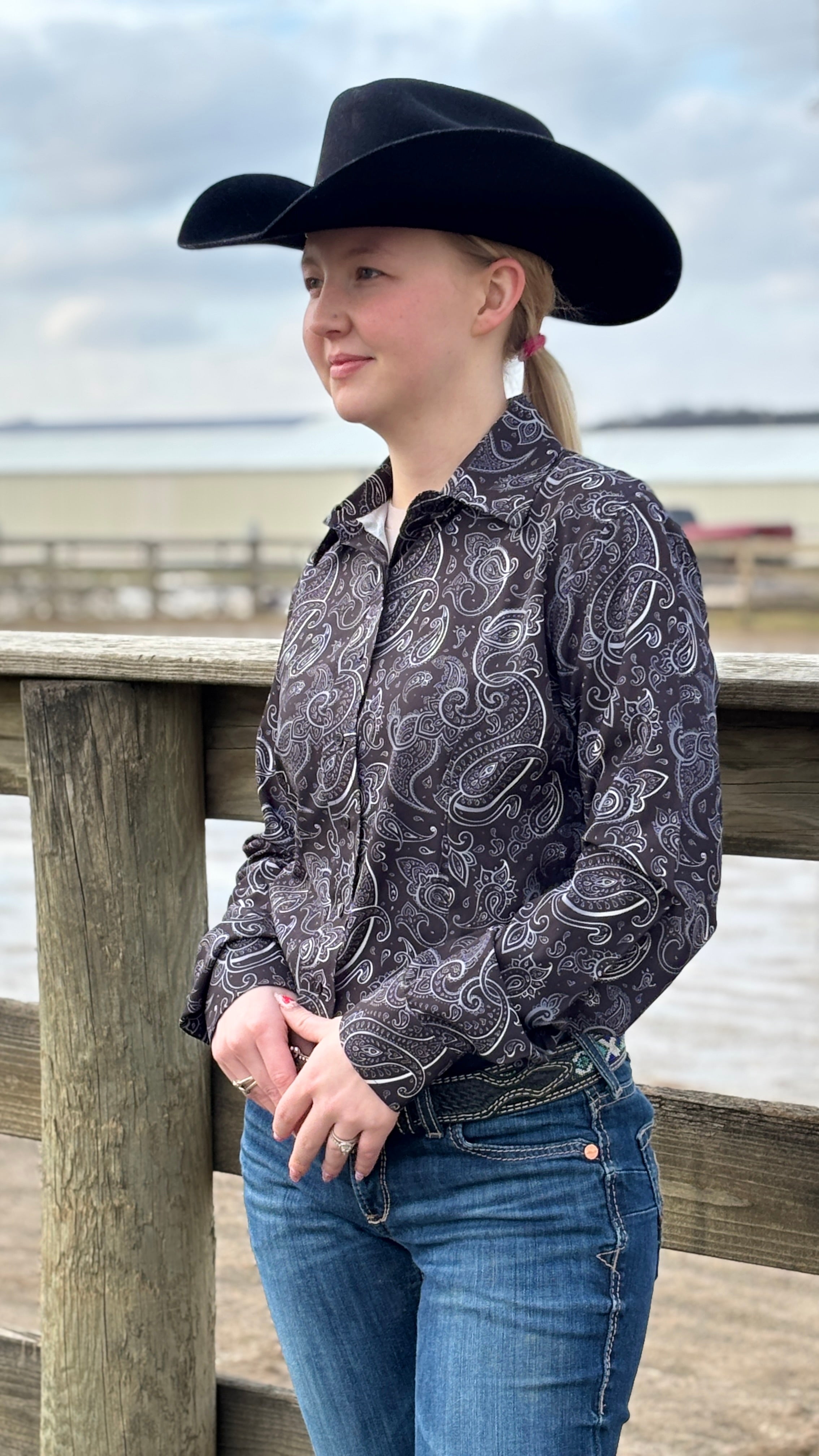 Black Paisley Easy Care Button Up