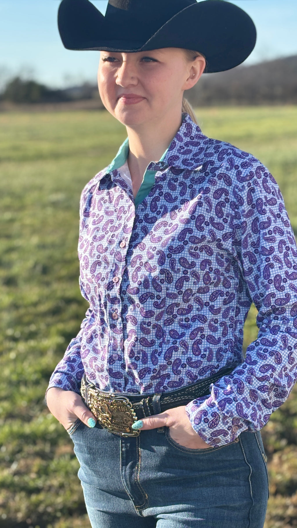 Checkered Paisley Easy Care Button Up
