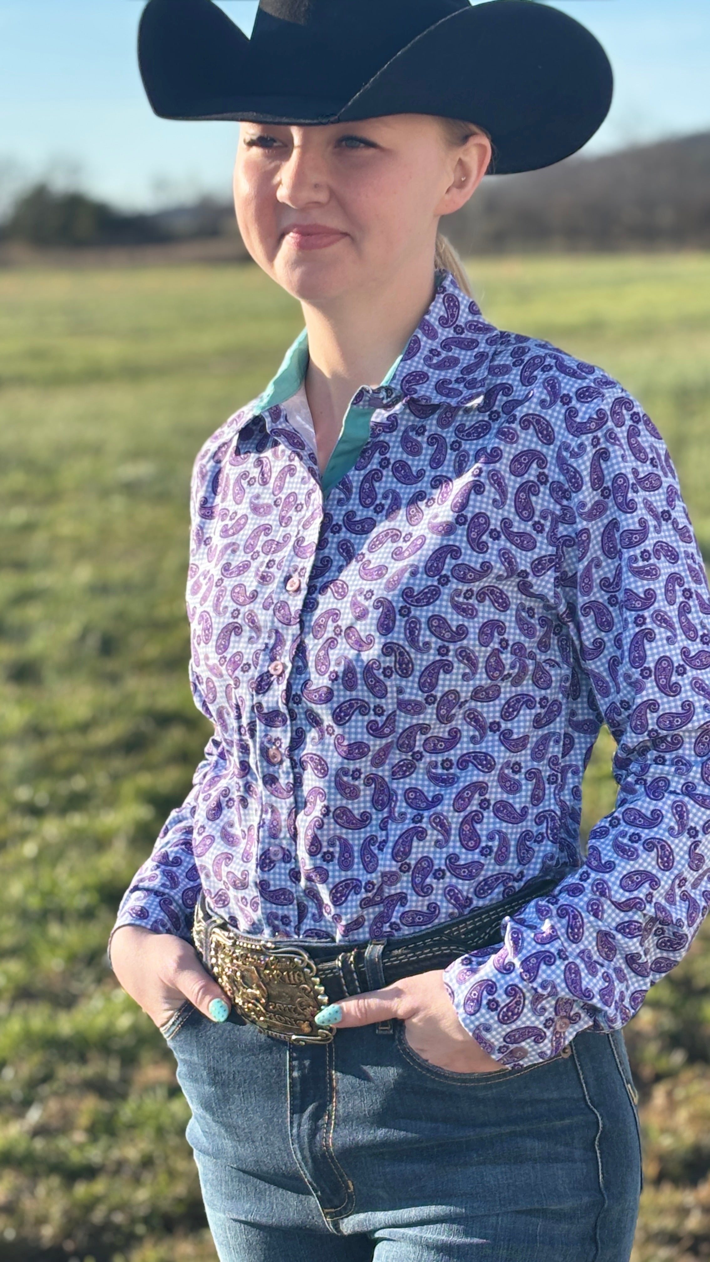 Checkered Paisley Easy Care Button Up