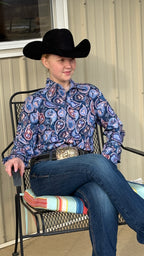 Deep Navy Paisley Easy Care Button Up