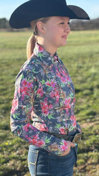Lillies & Hummingbirds Easy Care Button Up