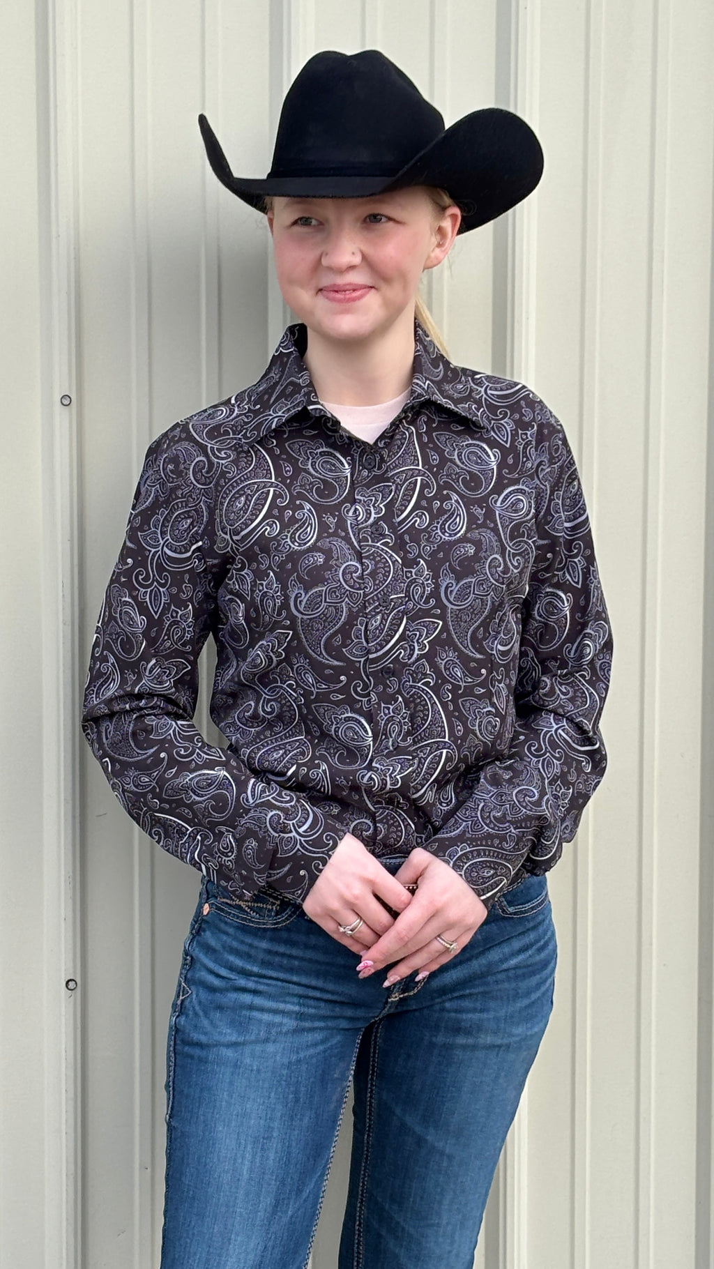 Black Paisley Easy Care Button Up