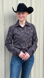 Black Paisley Easy Care Button Up