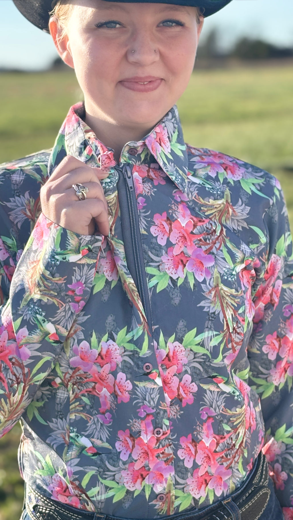 Lillies & Hummingbirds Easy Care Button Up