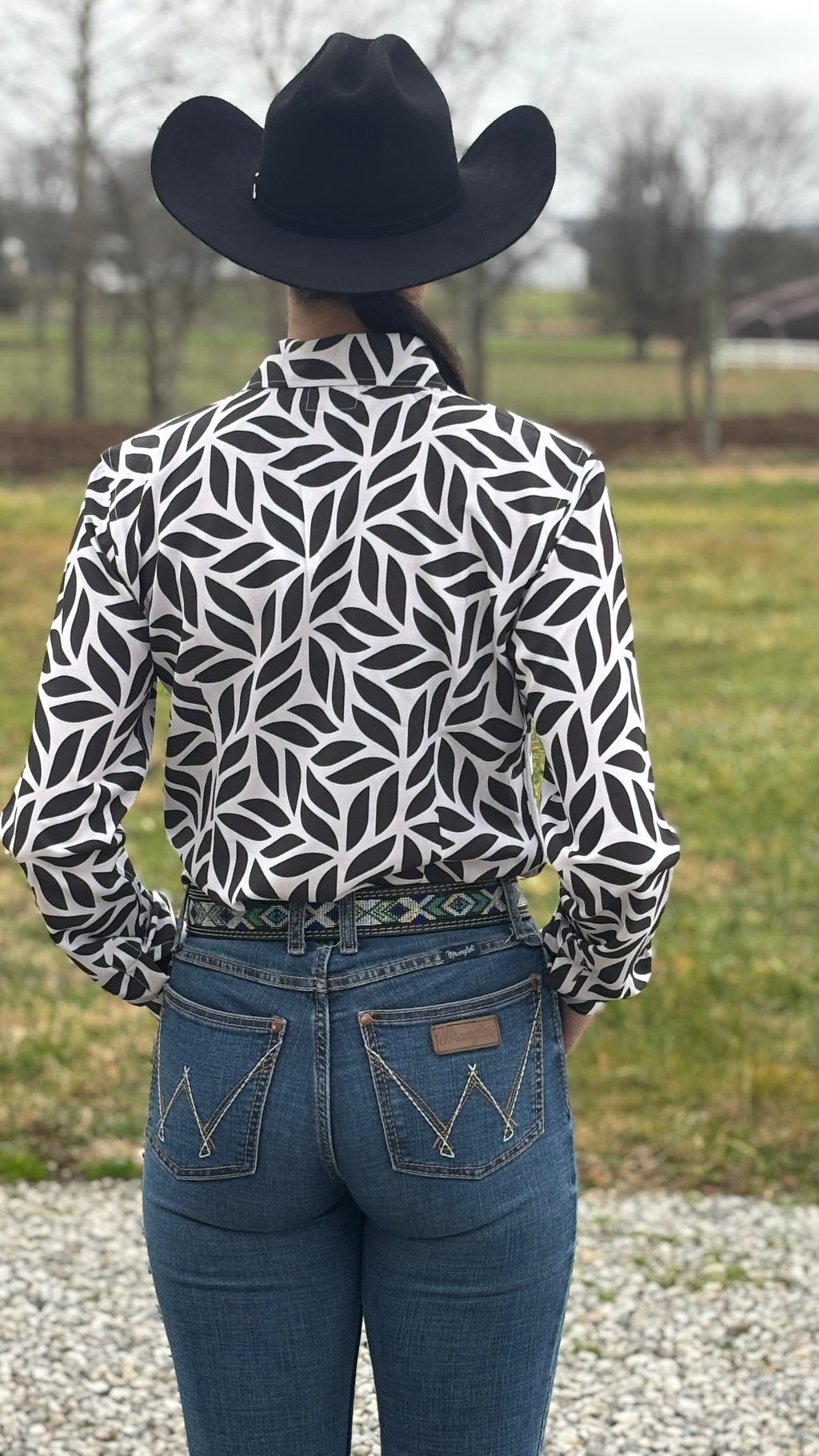 Black Leaf Elegance Easy Care Button Up (Pre Order)