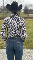 Black Leaf Elegance Easy Care Button Up (Pre Order)