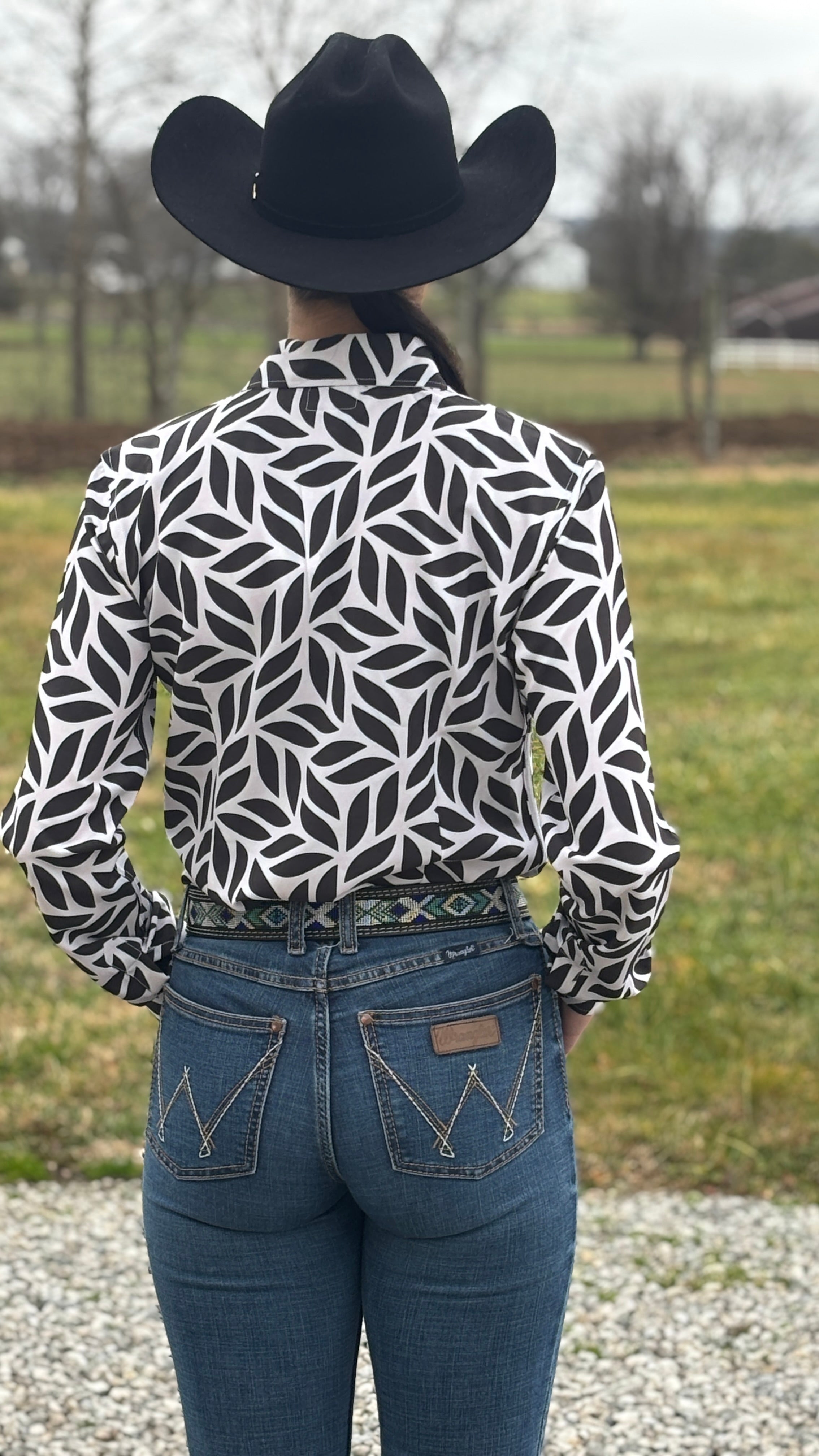 Black Leaf Elegance Easy Care Button Up (Pre Order)