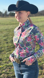 Lillies & Hummingbirds Easy Care Button Up