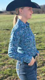 Blue Petals Easy Care Button Up