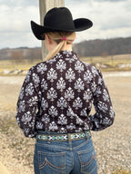 Black Damask Print Easy Care Shirt