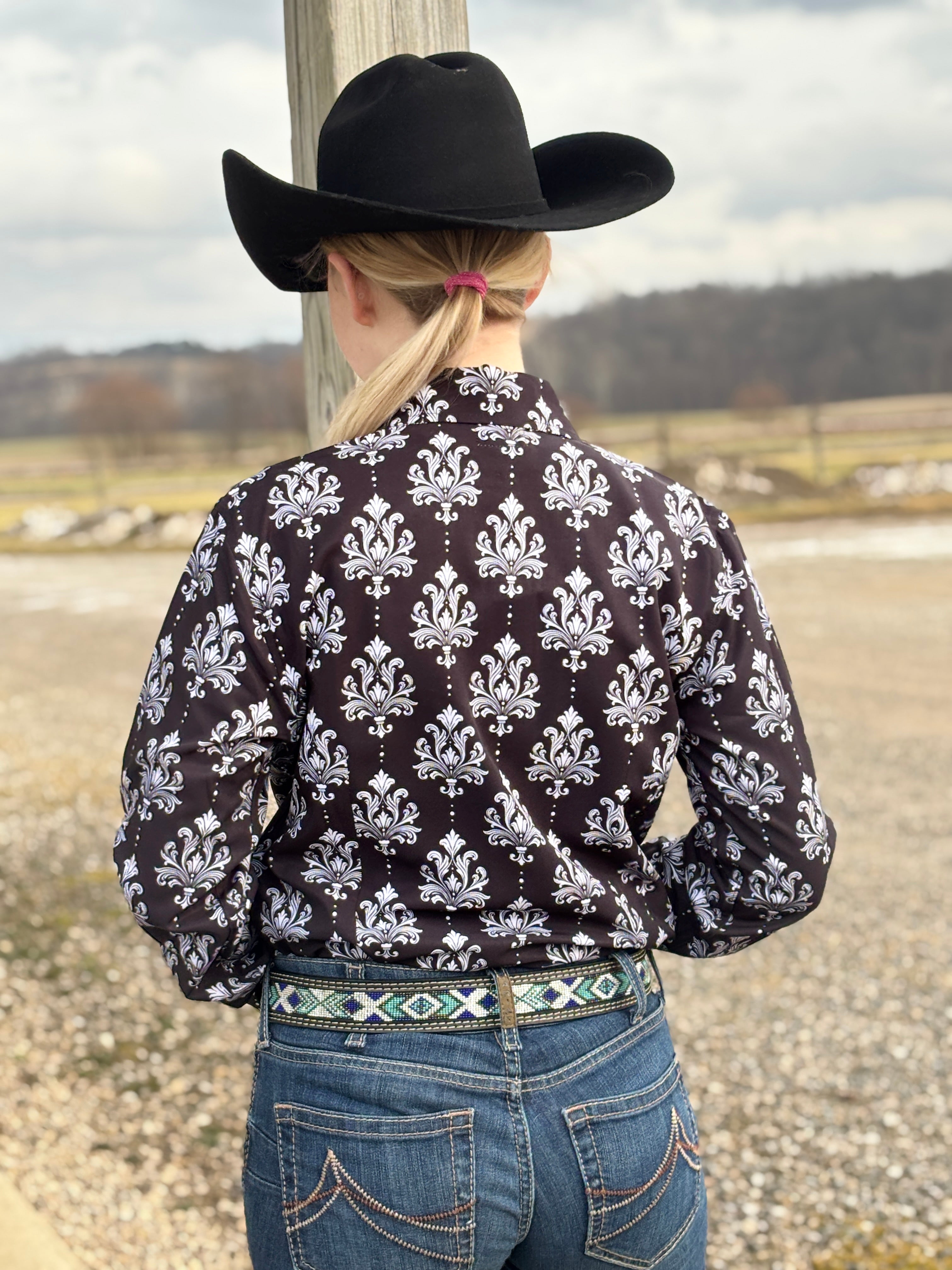 Black Damask Print Easy Care Shirt
