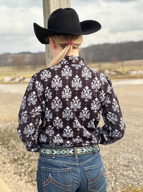 Black Damask Print Easy Care Shirt
