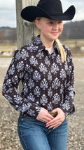 Black Damask Print Easy Care Shirt