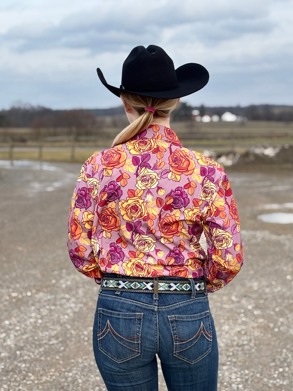 Orange Rose Print Easy Care Shirt