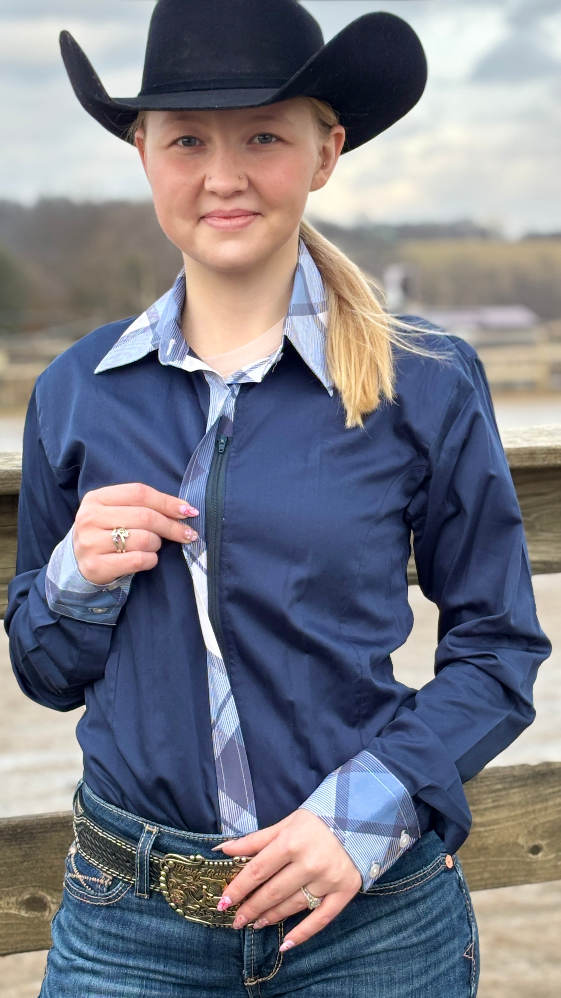 Blue Plaid Sateen Conceal Zip