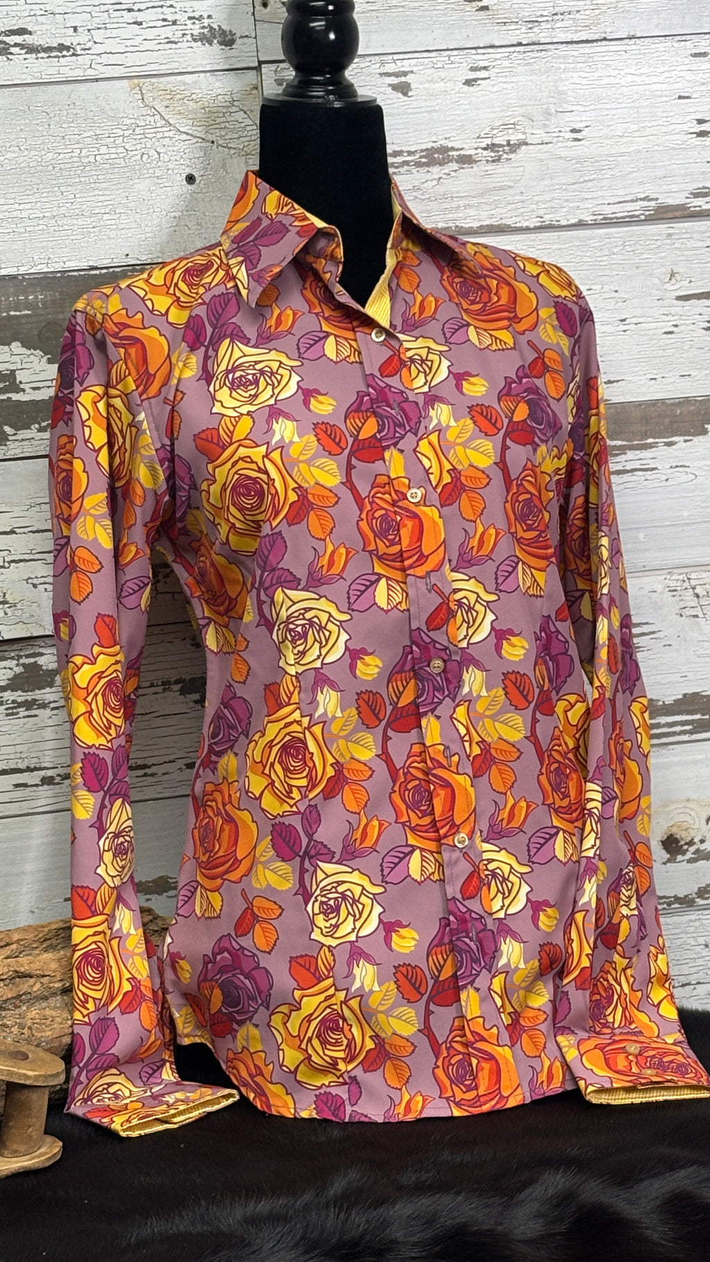Orange Rose Print Easy Care Shirt
